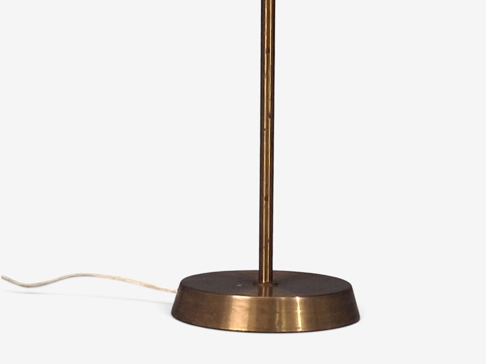 Swedish Modern, Floor Lamp, Teak, Brass, Pleated Floral Fabric, Sweden, 1950s