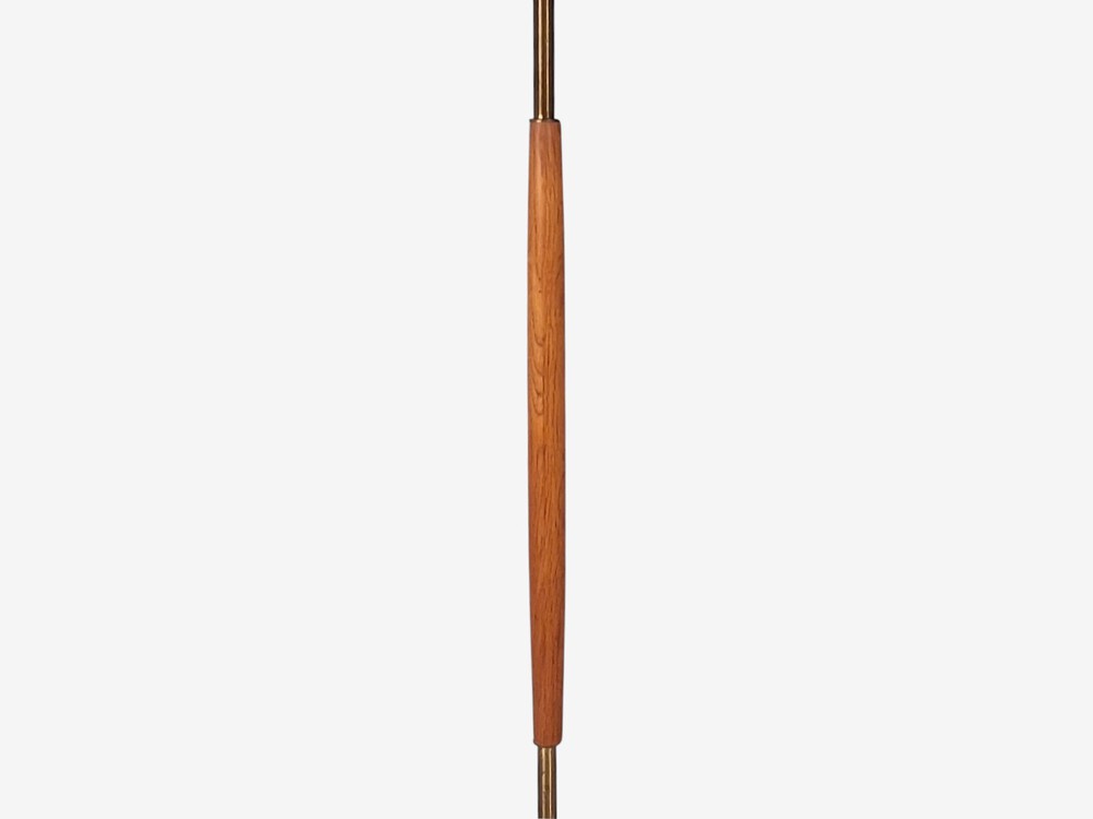 Swedish Modern, Floor Lamp, Teak, Brass, Pleated Floral Fabric, Sweden, 1950s