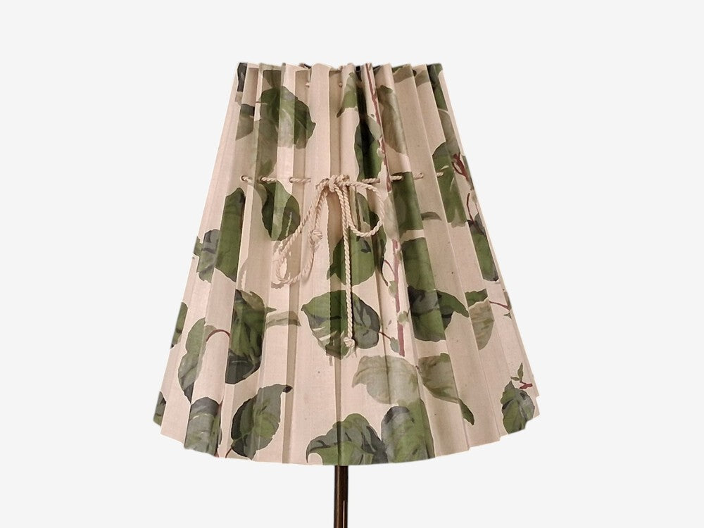 Swedish Modern, Floor Lamp, Teak, Brass, Pleated Floral Fabric, Sweden, 1950s