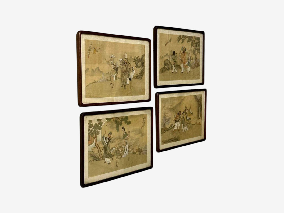 Chinese Export, Hand-Painted Figural Scenes, Rosewood Frames, China, 19th c.
