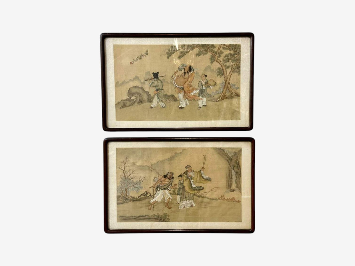 Chinese Export, Hand-Painted Figural Scenes, Rosewood Frames, China, 19th c.