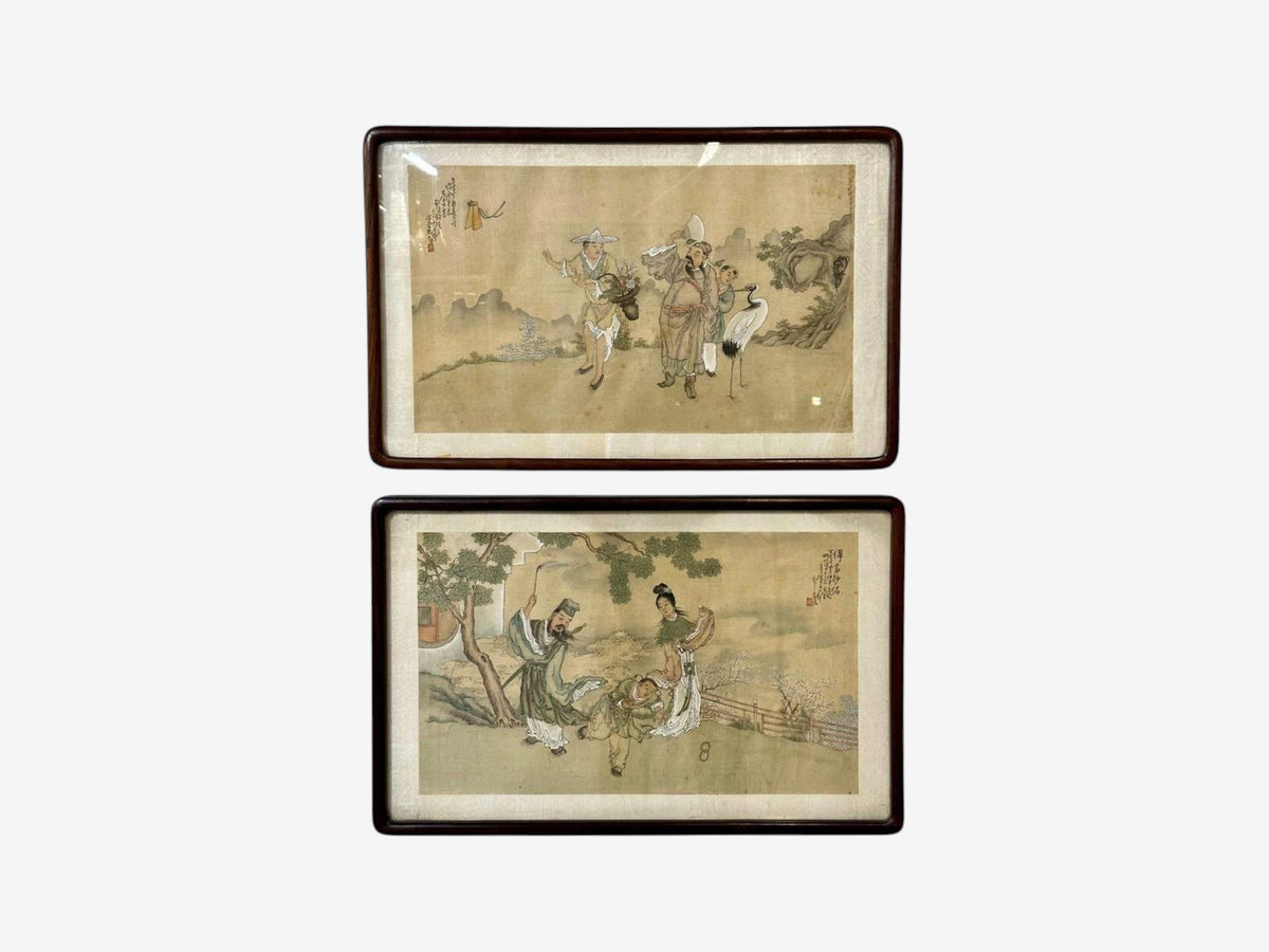 Chinese Export, Hand-Painted Figural Scenes, Rosewood Frames, China, 19th c.