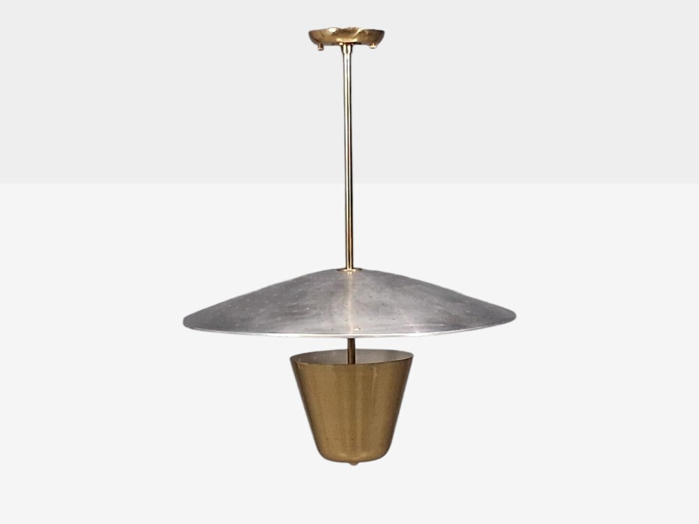 Edward Wormley Attr., Perforated Chandelier, Brass, Lacquered Metal, USA, 1950s