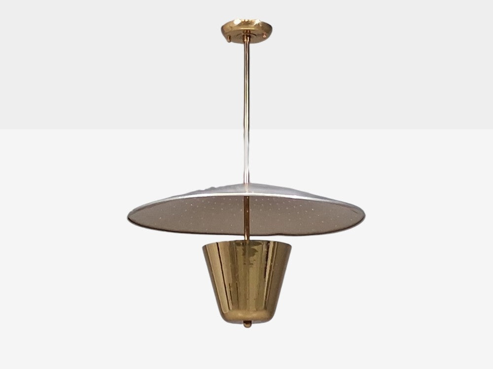 Edward Wormley Attr., Perforated Chandelier, Brass, Lacquered Metal, USA, 1950s