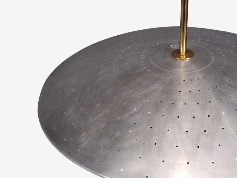 Edward Wormley Attr., Perforated Chandelier, Brass, Lacquered Metal, USA, 1950s