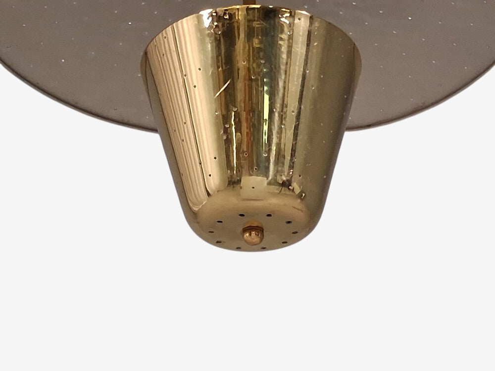 Edward Wormley Attr., Perforated Chandelier, Brass, Lacquered Metal, USA, 1950s