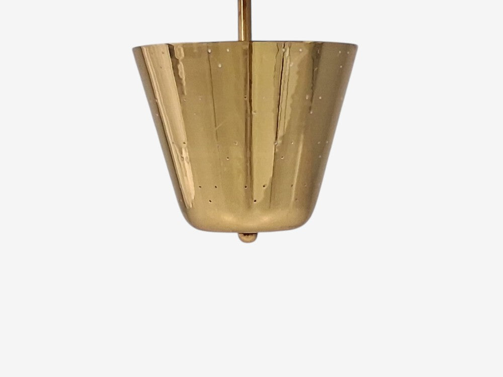 Edward Wormley Attr., Perforated Chandelier, Brass, Lacquered Metal, USA, 1950s