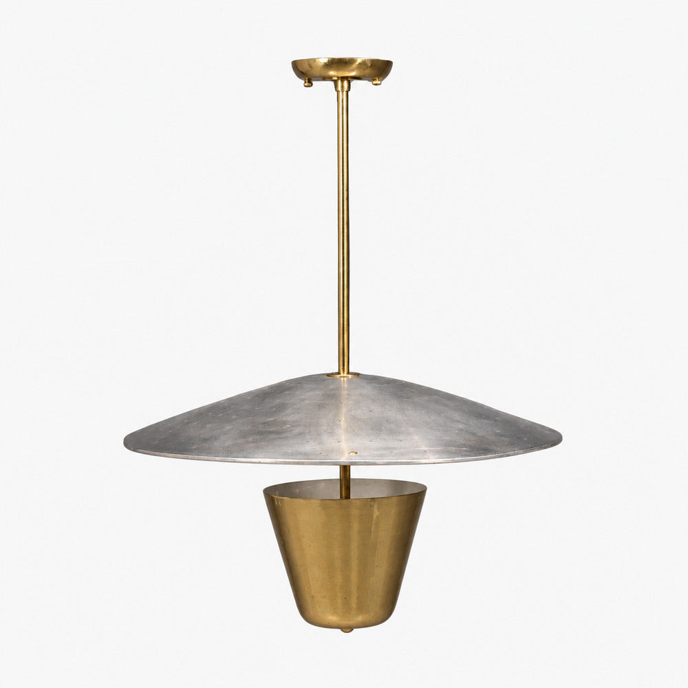 Edward Wormley Attr., Perforated Chandelier, Brass, Lacquered Metal, USA, 1950s