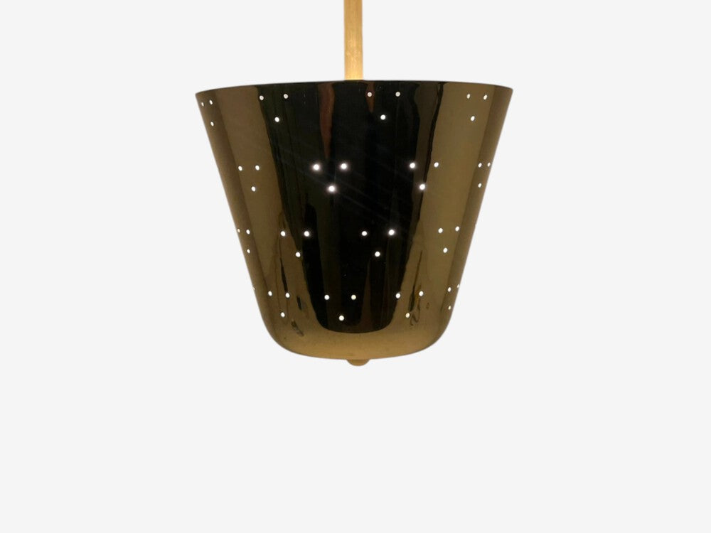 Edward Wormley Attr., Perforated Chandelier, Brass, Lacquered Metal, USA, 1950s