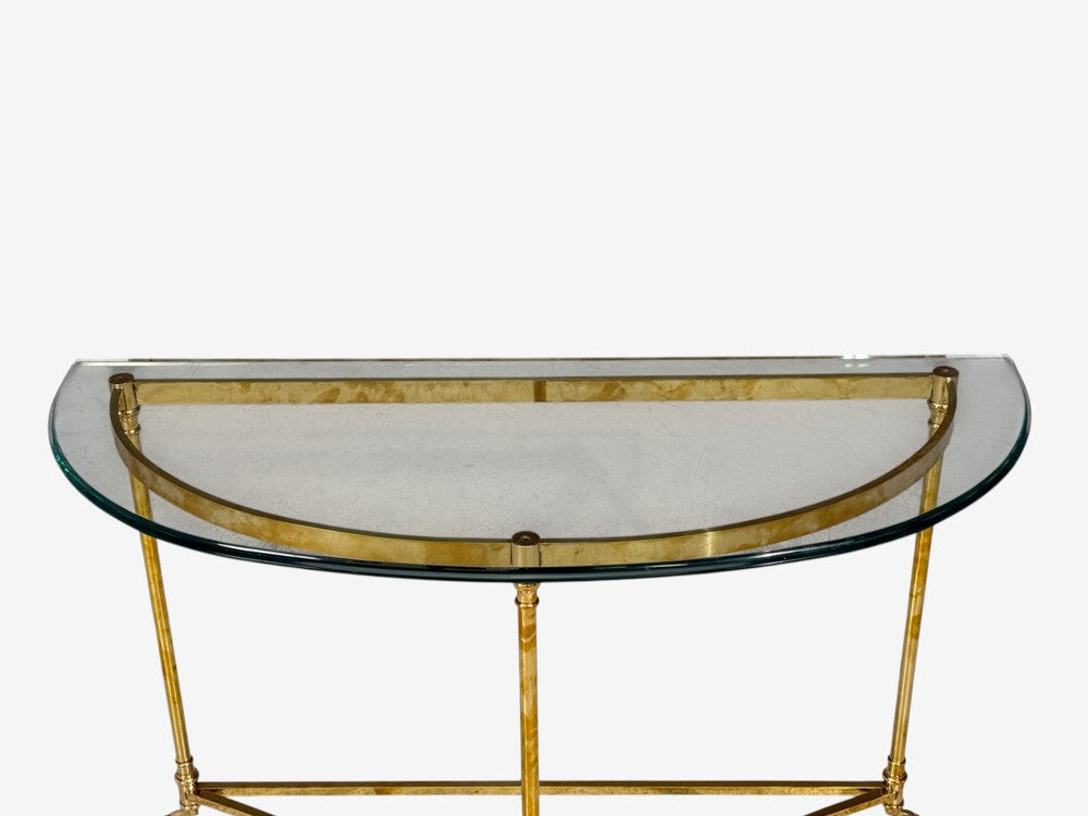 LaBarge, German Modern, Demilune Console Table, Brass, Glass, Germany, 1970s