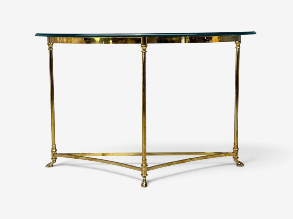 LaBarge, German Modern, Demilune Console Table, Brass, Glass, Germany, 1970s