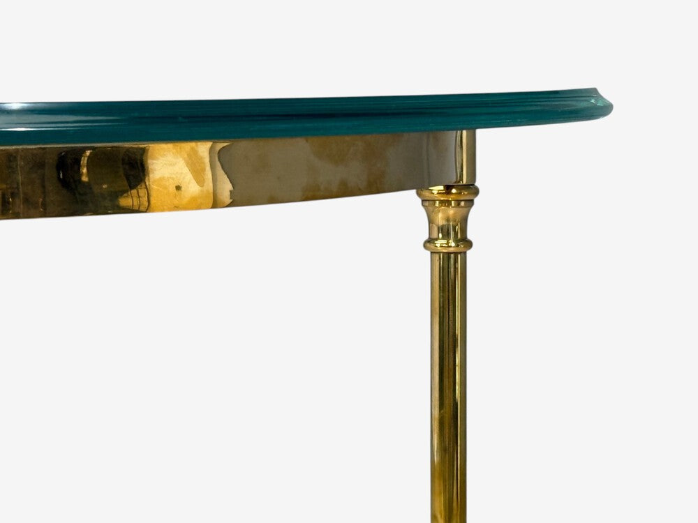 LaBarge, German Modern, Demilune Console Table, Brass, Glass, Germany, 1970s