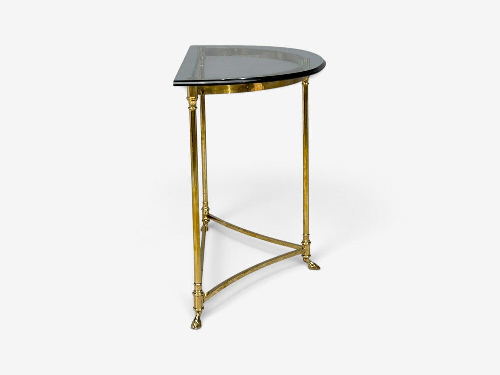 LaBarge, German Modern, Demilune Console Table, Brass, Glass, Germany, 1970s