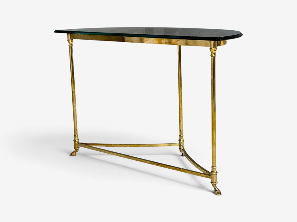 LaBarge, German Modern, Demilune Console Table, Brass, Glass, Germany, 1970s