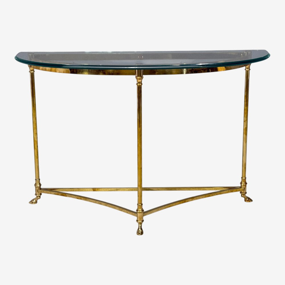 LaBarge, German Modern, Demilune Console Table, Brass, Glass, Germany, 1970s