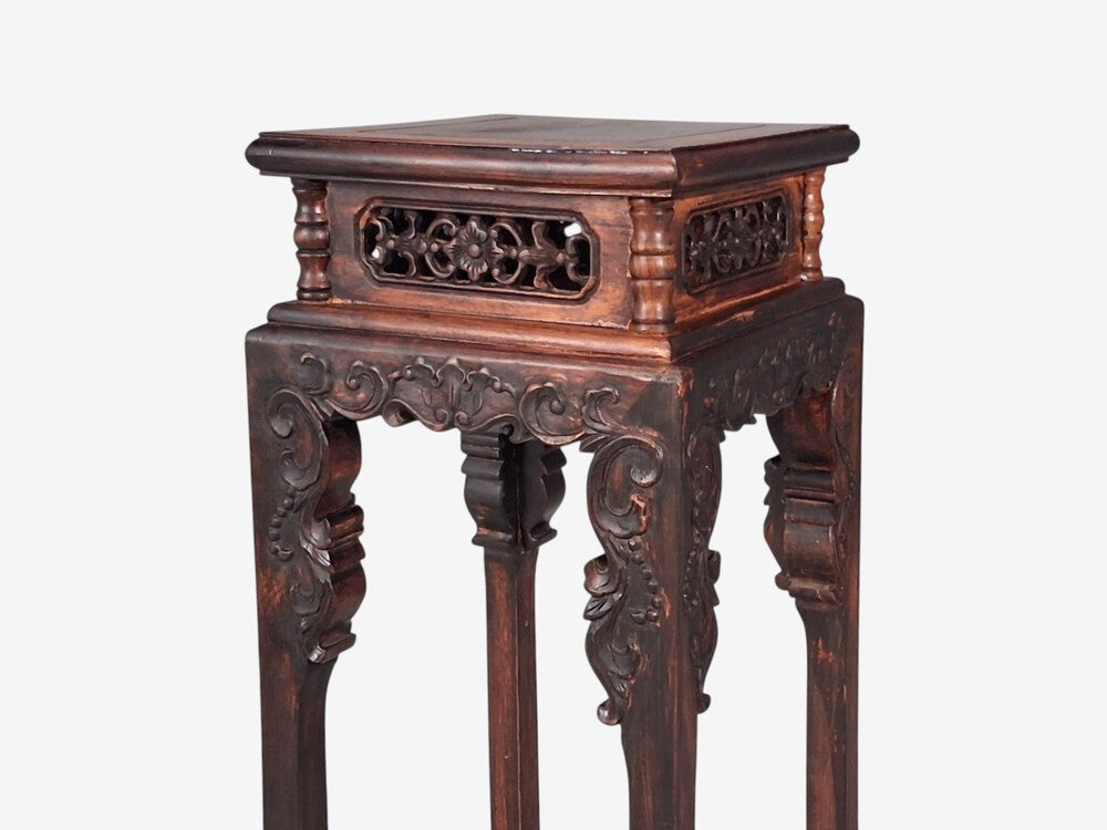 Chinese Pedestal or Plant Stand, Carved Hardwood, China, 20th c.