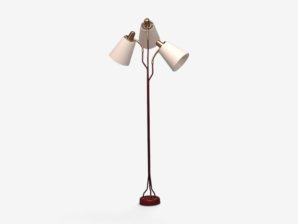 Eskilstuna Elektrofabrik, Floor Lamp, Red Lacquered Metal, Brass, Sweden, 1960s