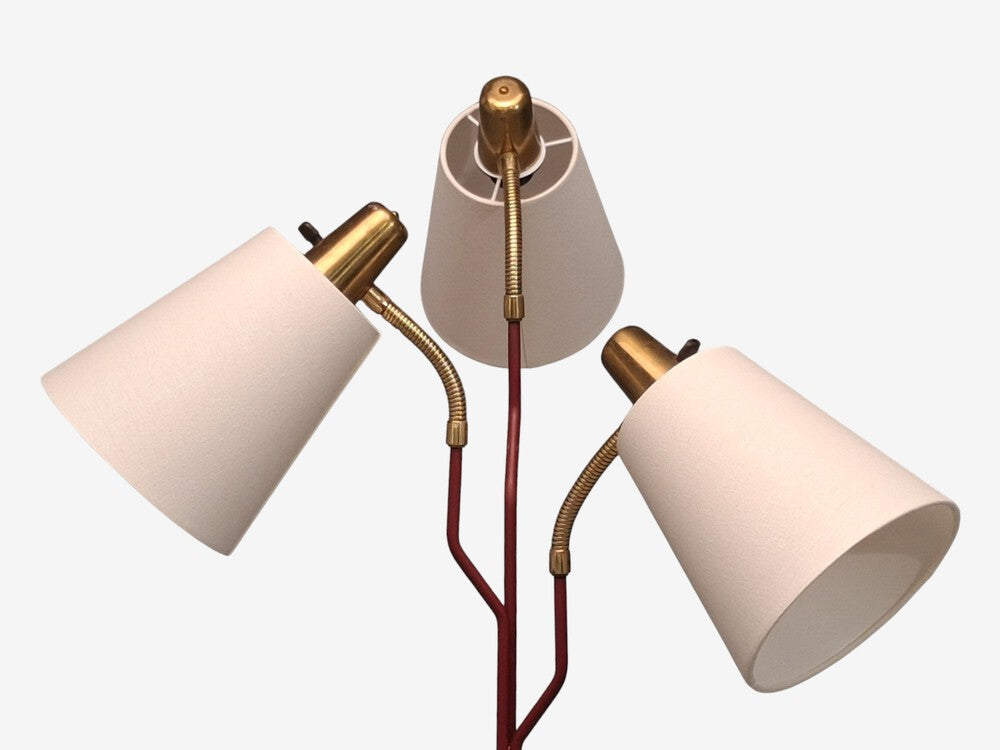 Eskilstuna Elektrofabrik, Floor Lamp, Red Lacquered Metal, Brass, Sweden, 1960s