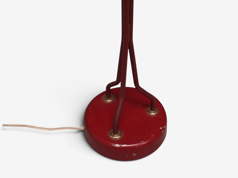 Eskilstuna Elektrofabrik, Floor Lamp, Red Lacquered Metal, Brass, Sweden, 1960s