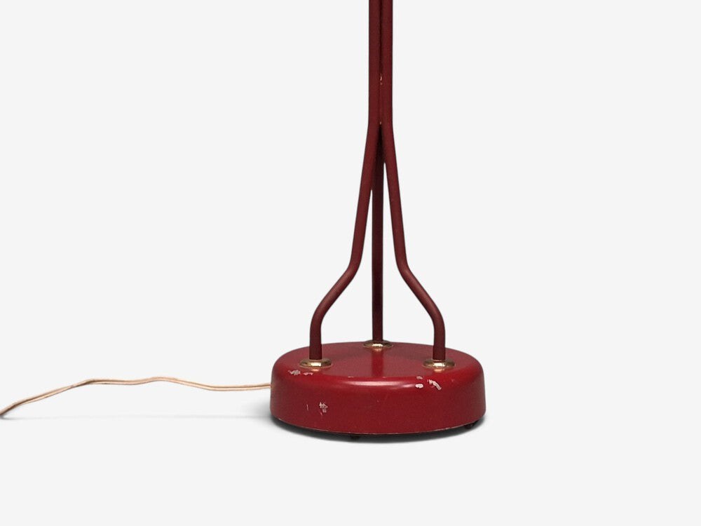 Eskilstuna Elektrofabrik, Floor Lamp, Red Lacquered Metal, Brass, Sweden, 1960s