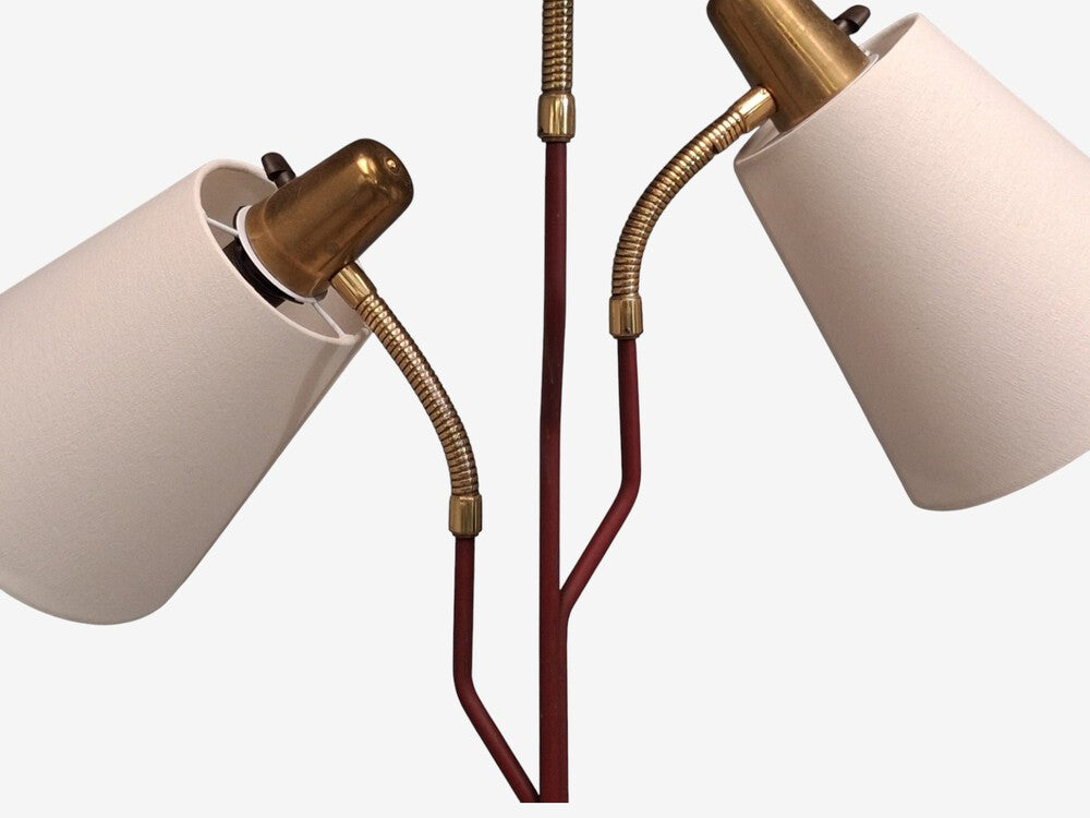 Eskilstuna Elektrofabrik, Floor Lamp, Red Lacquered Metal, Brass, Sweden, 1960s