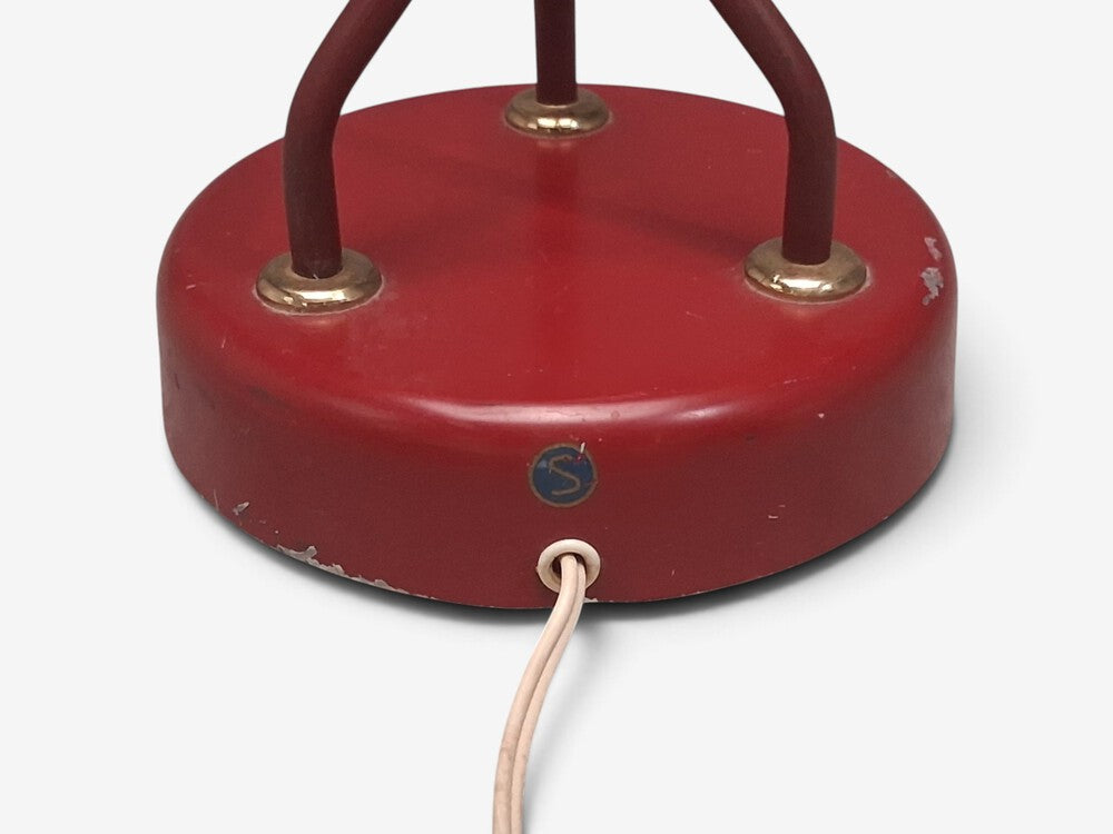 Eskilstuna Elektrofabrik, Floor Lamp, Red Lacquered Metal, Brass, Sweden, 1960s
