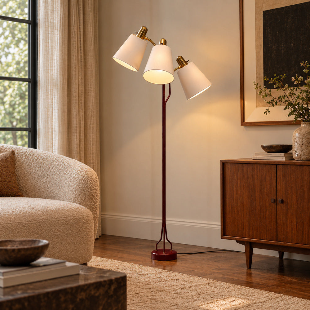 Eskilstuna Elektrofabrik, Floor Lamp, Red Lacquered Metal, Brass, Sweden, 1960s