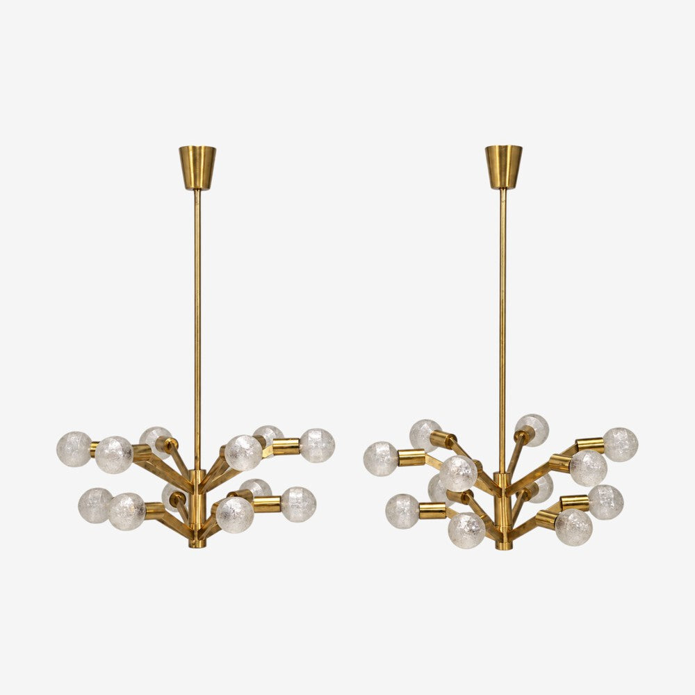 Axel Annell attr, Swedish Modern, Large Chandeliers, Brass, Sweden, 1960s