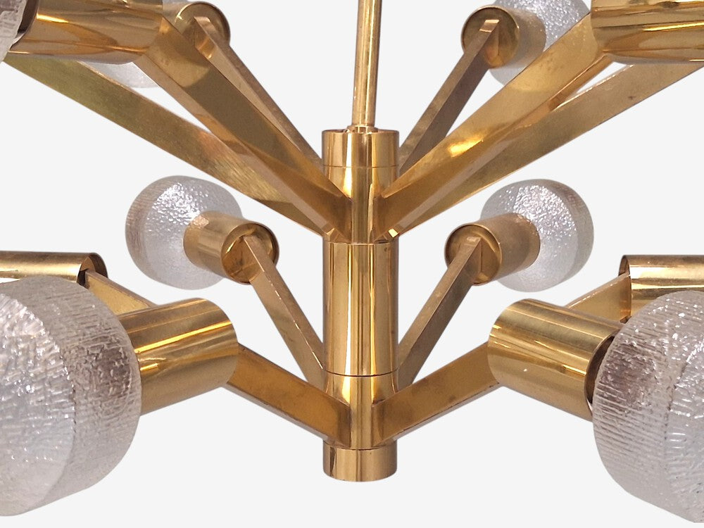 Axel Annell attr, Swedish Modern, Large Chandeliers, Brass, Sweden, 1960s