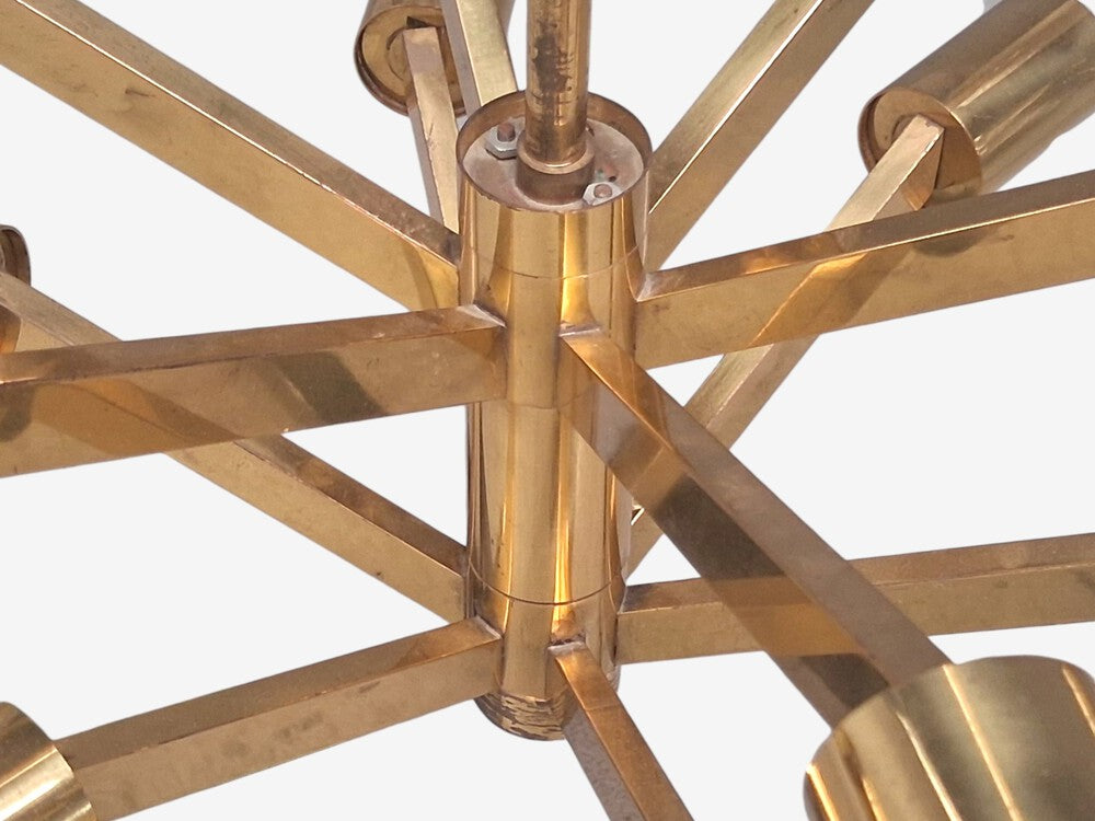 Axel Annell attr, Swedish Modern, Large Chandeliers, Brass, Sweden, 1960s