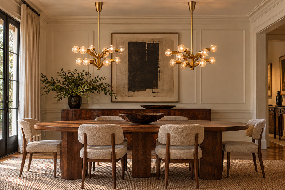 Axel Annell attr, Swedish Modern, Large Chandeliers, Brass, Sweden, 1960s