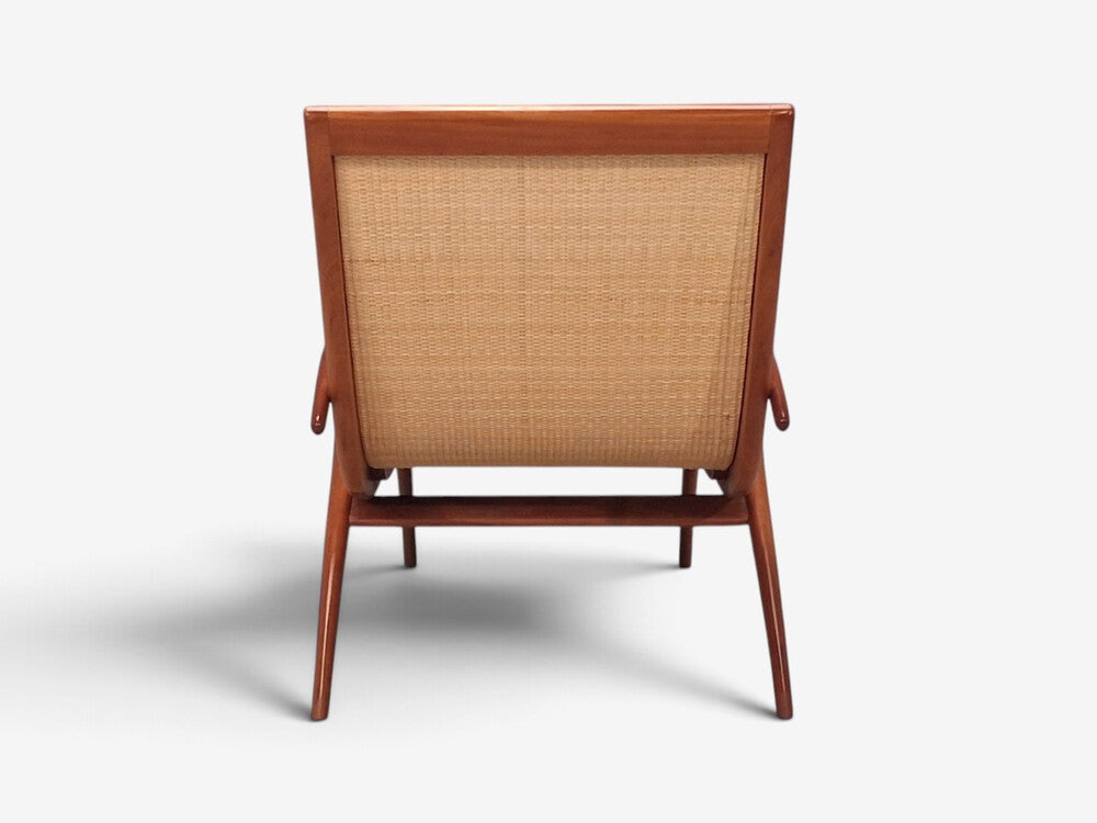 John Graz, Rare Chaise Lounge, Curved Wood, Woven Raffia, Brazil, 1950s