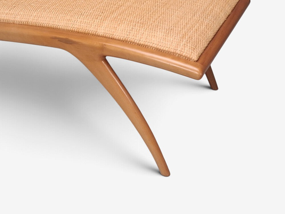 John Graz, Rare Chaise Lounge, Curved Wood, Woven Raffia, Brazil, 1950s