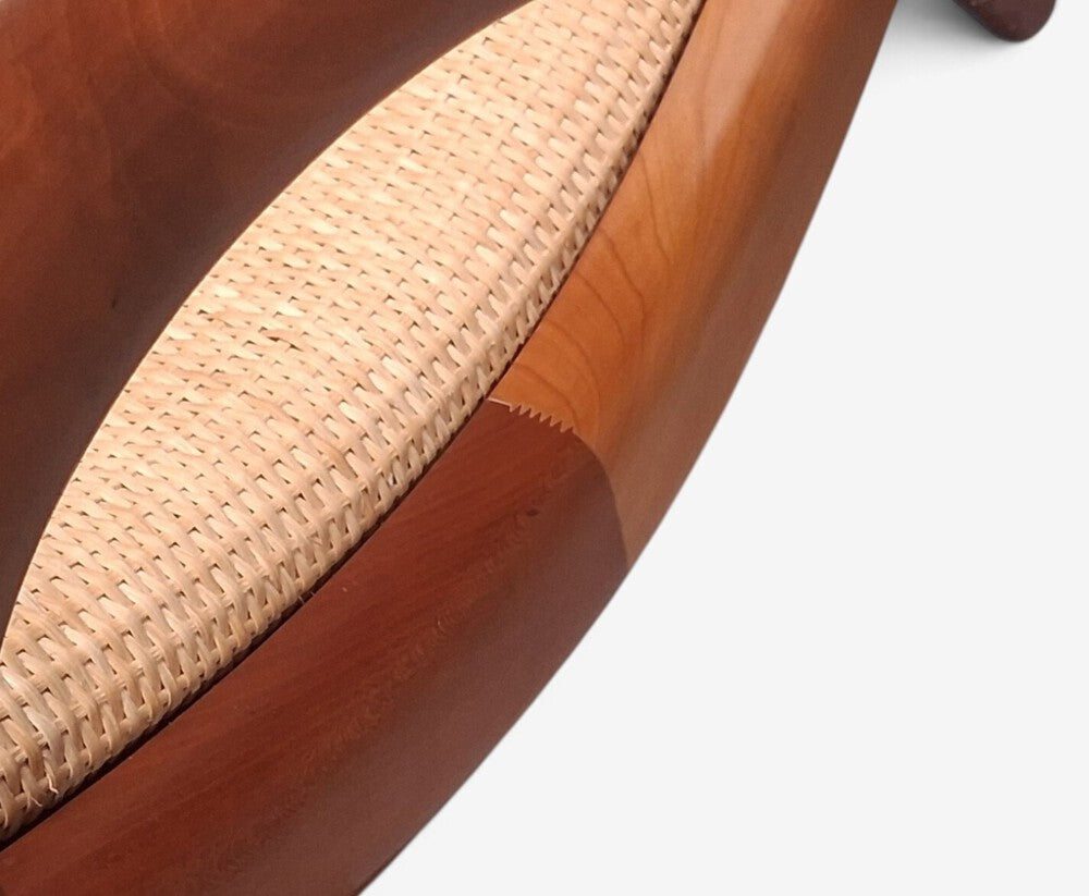 John Graz, Rare Chaise Lounge, Curved Wood, Woven Raffia, Brazil, 1950s