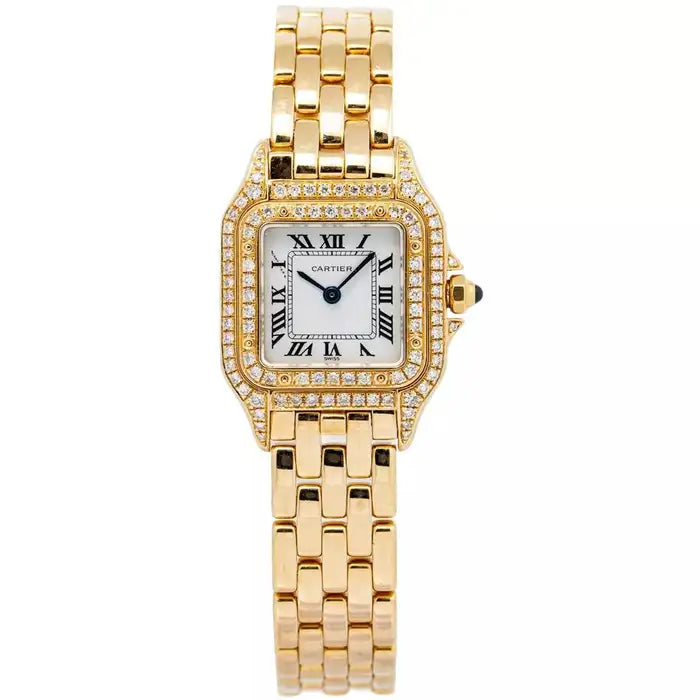Panthère de Cartier Ladies Watch, Double Diamond Face, Vintage, 18Kt Yellow Gold