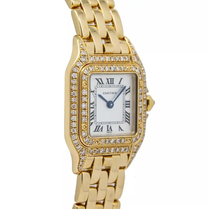Panthère de Cartier Ladies Watch, Double Diamond Face, Vintage, 18Kt Yellow Gold
