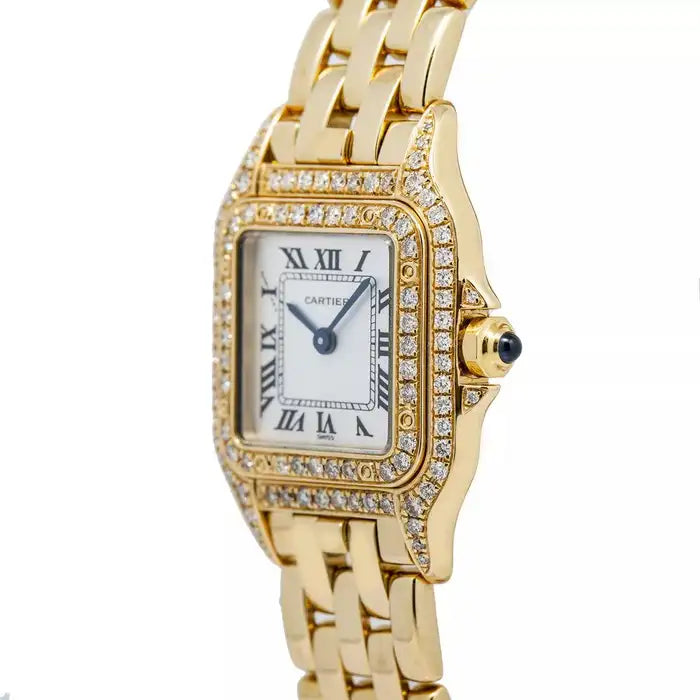 Panthère de Cartier Ladies Watch, Double Diamond Face, Vintage, 18Kt Yellow Gold