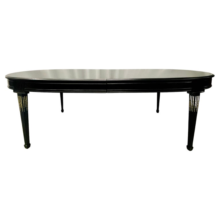 Maison Jansen Louis XVI Dining Table, Conference, Ebony, Bronze, French 1930s