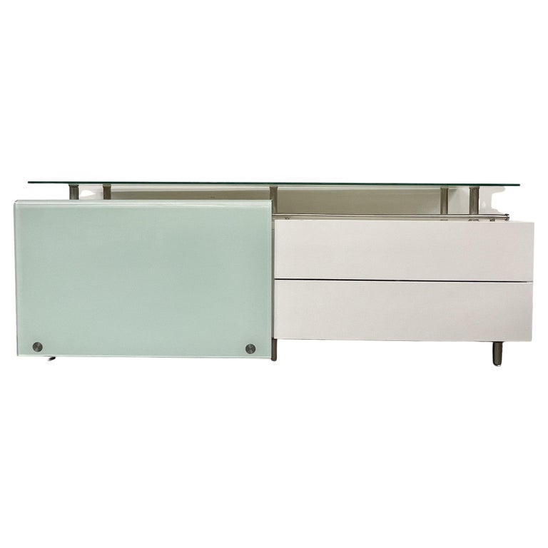 Mid Century Modern White Lacquered and Glass Console, Dresser or Sideboard