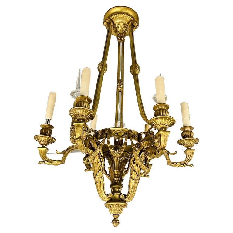 Louis XVI 19th Century Dore Bronze Chandelier, Six Light, Estate Item