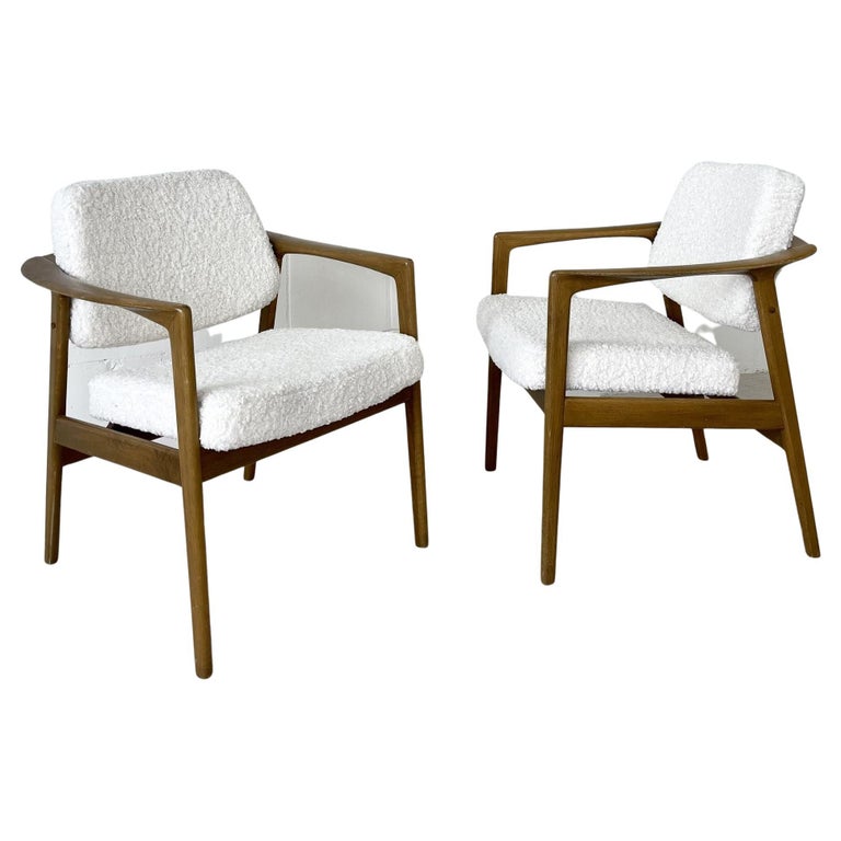 Pair of Mid-Century Modern Arm / Lounge Chairs, Oak, Sheepskin, Sweden, 1970s