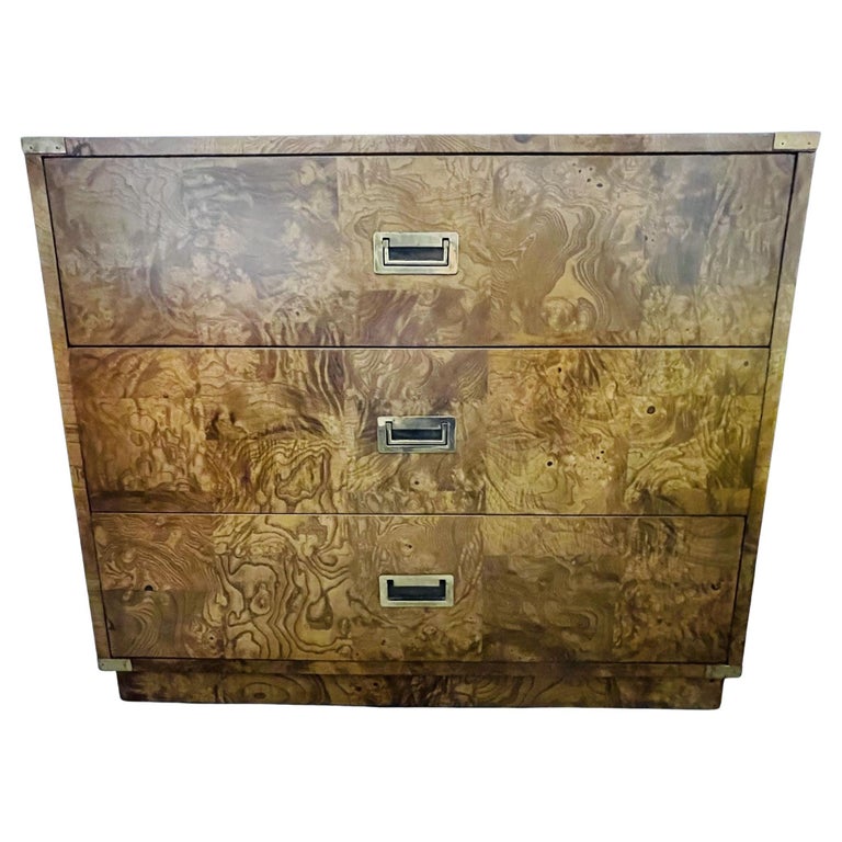 A Burlwood Campaign Chest, Nightstand or End Table.
