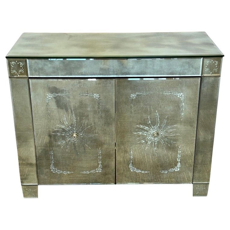 Maison Jansen Mirrored Cabinet, Commode, Verre Eglomise, Mid Century Modern