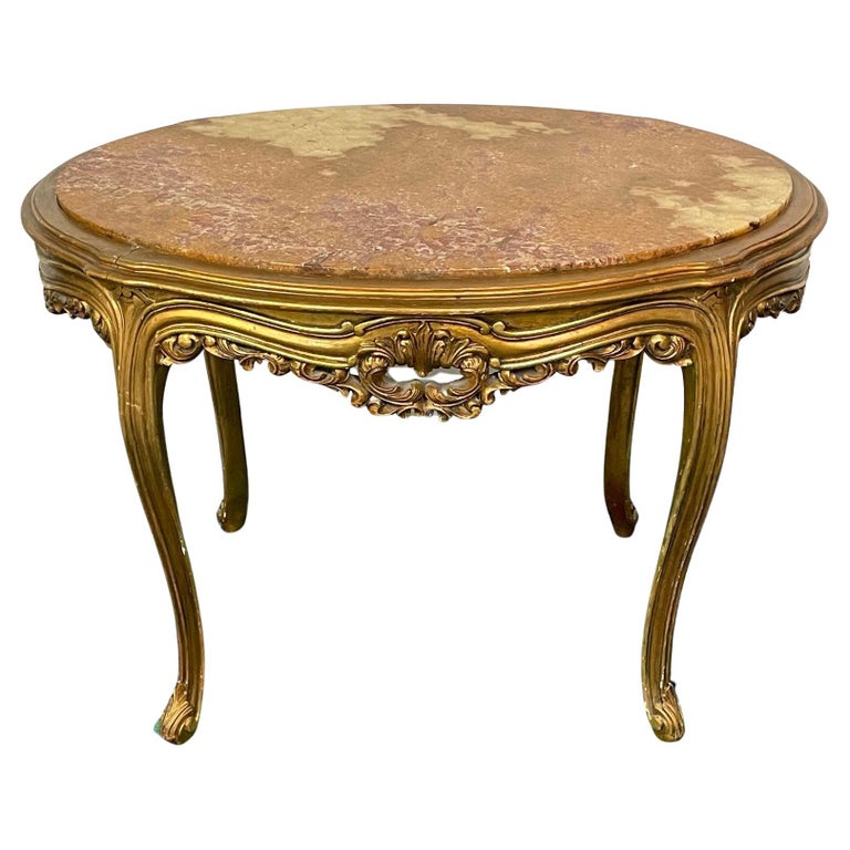 Louis XV Style French Center, End Table, Giltwood, Marble Top, Accent Table
