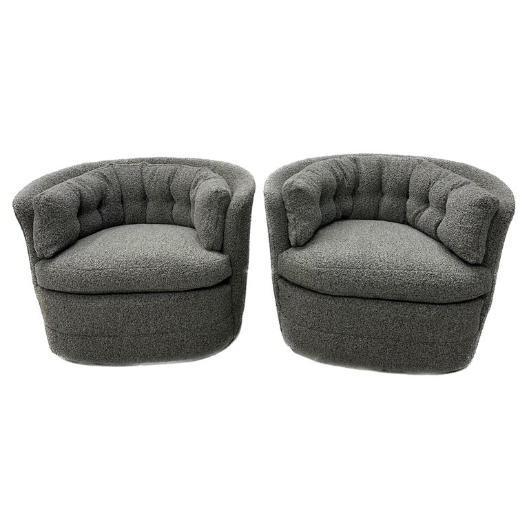 Mid-Century Modern Style Swivel, Rolling Lounge Chairs, Baughman Style, Boucle