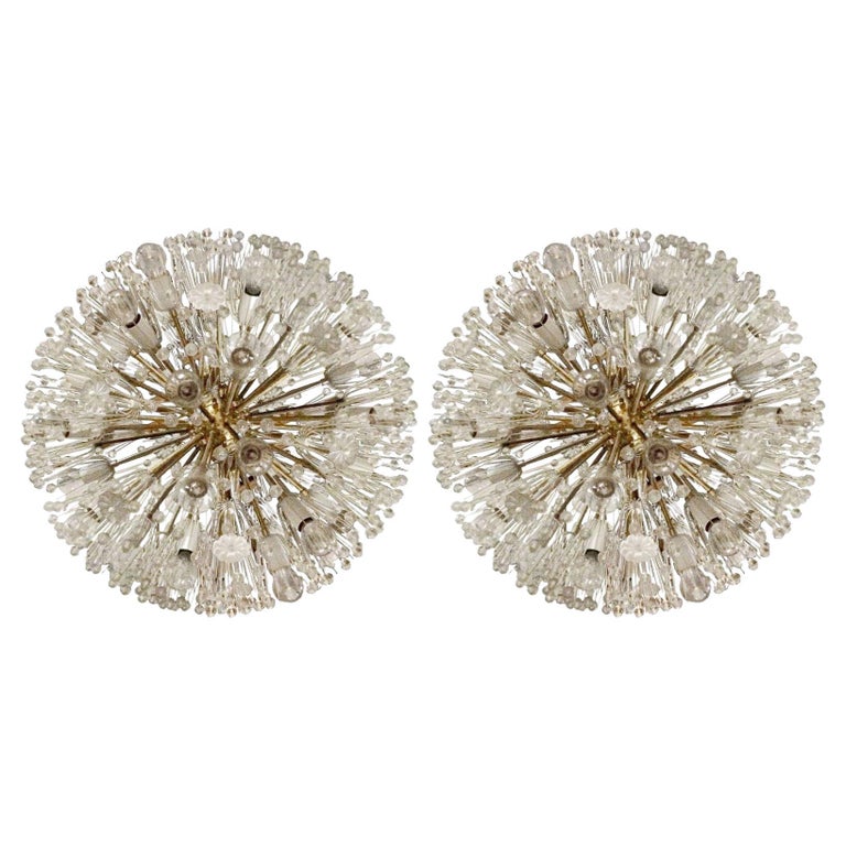 Pair of Mid-Century Modern Austrian Circular Chandeliers, Brass and Glass, 1960s