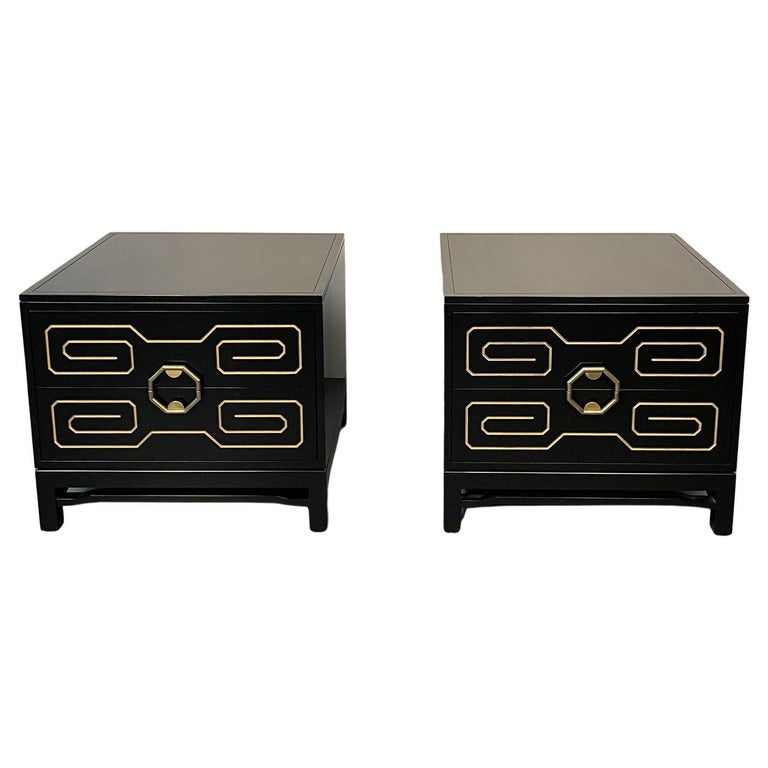 Pair of Mid-Century Modern Nightstands / Dressers, Greek Key, Mastercraft Style