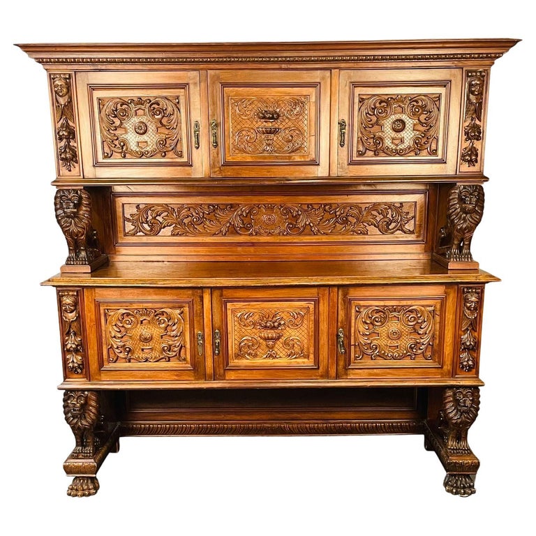 R. J. Horner Victorian Sideboard, Full Griffins, Figural, 1880s, Refinished