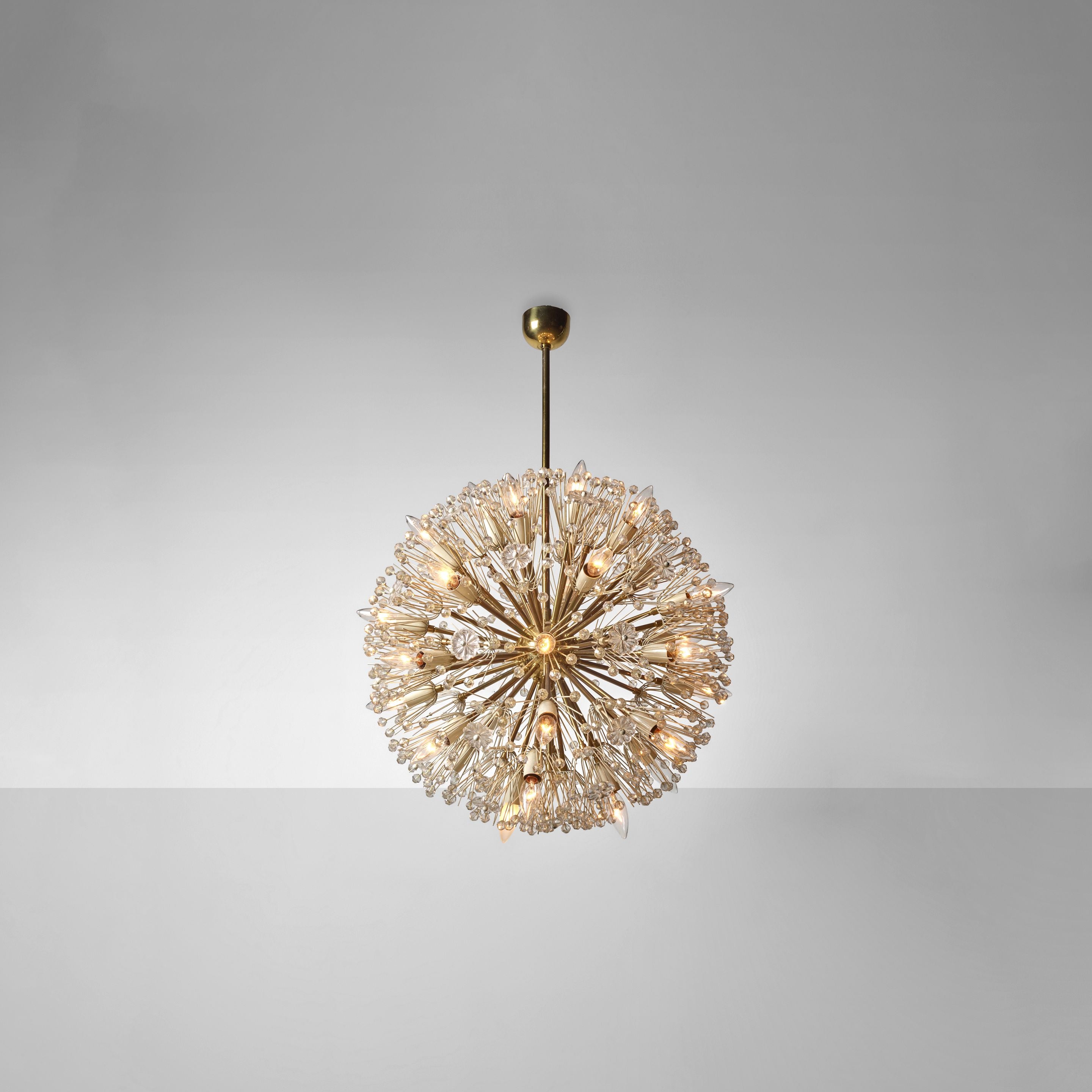 Emil Stejnar, Large Snowflake Chandeliers, Brass, Glass, Austria, 1965