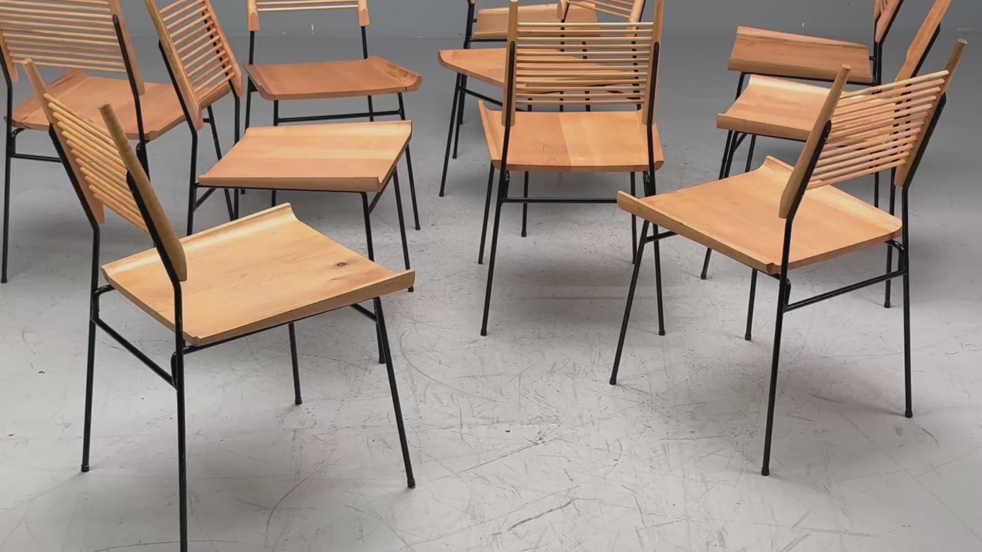 【ポールマッコブ】Paul McCobbダイニングチェア4脚セット Paul McCobb, Maple, Lacquered Iron, Shovel Dining Chairs, USA, 1950s